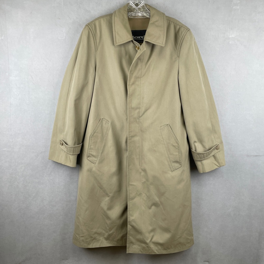 Lord International Vintage Tan Trench Coat Plaid Wool Lining West Germany Men 44
